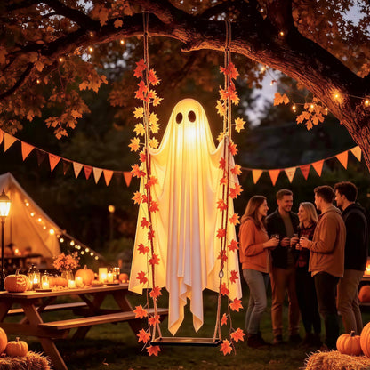 Glowing Ghost Halloween Hanging Decoration – Maple Leaf Swing